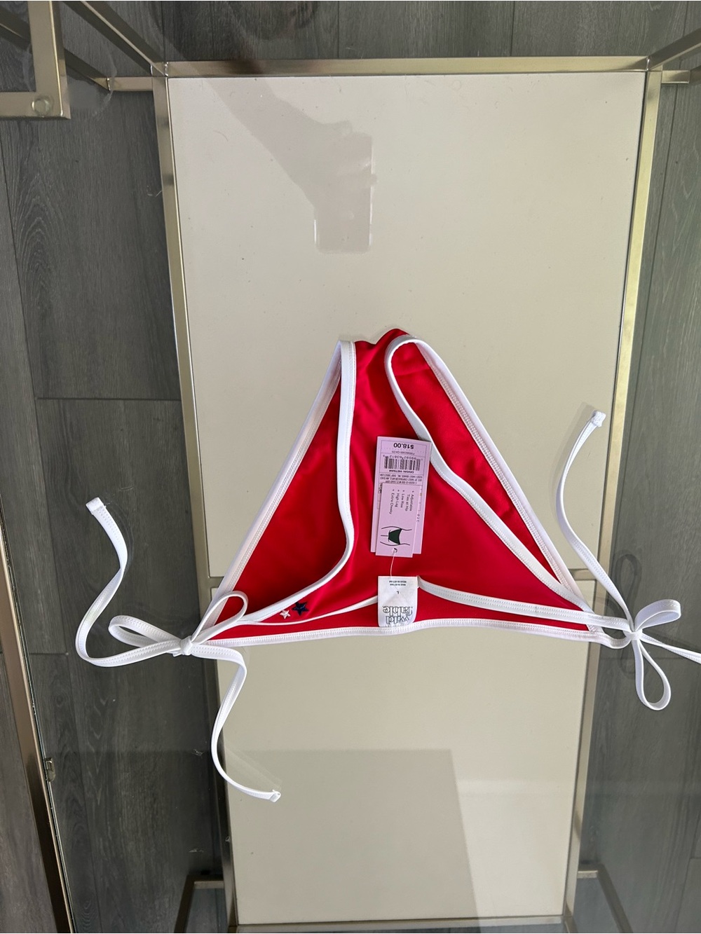 Red Tie-Side Bikini Bottom with White Trim
